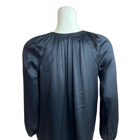 Johnny Was Calme Peasant Blouse XS Black Satin Tassel Split Neck Long Sleeve - Picture 7 of 13